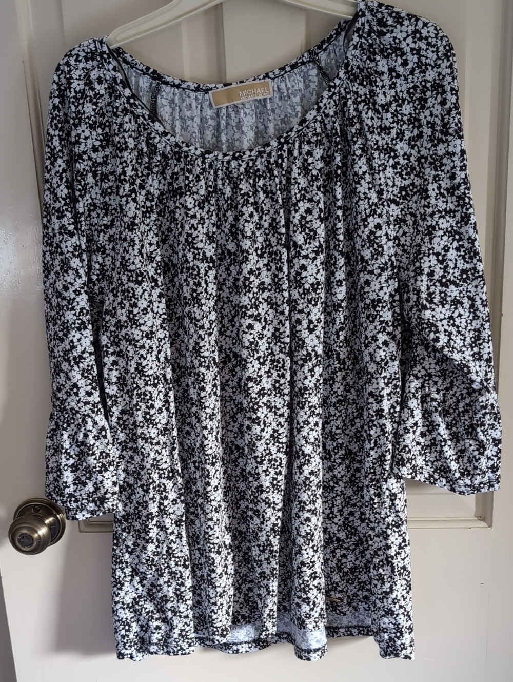 Michael Kors Black & White Floral Scoop-Neck Tunic